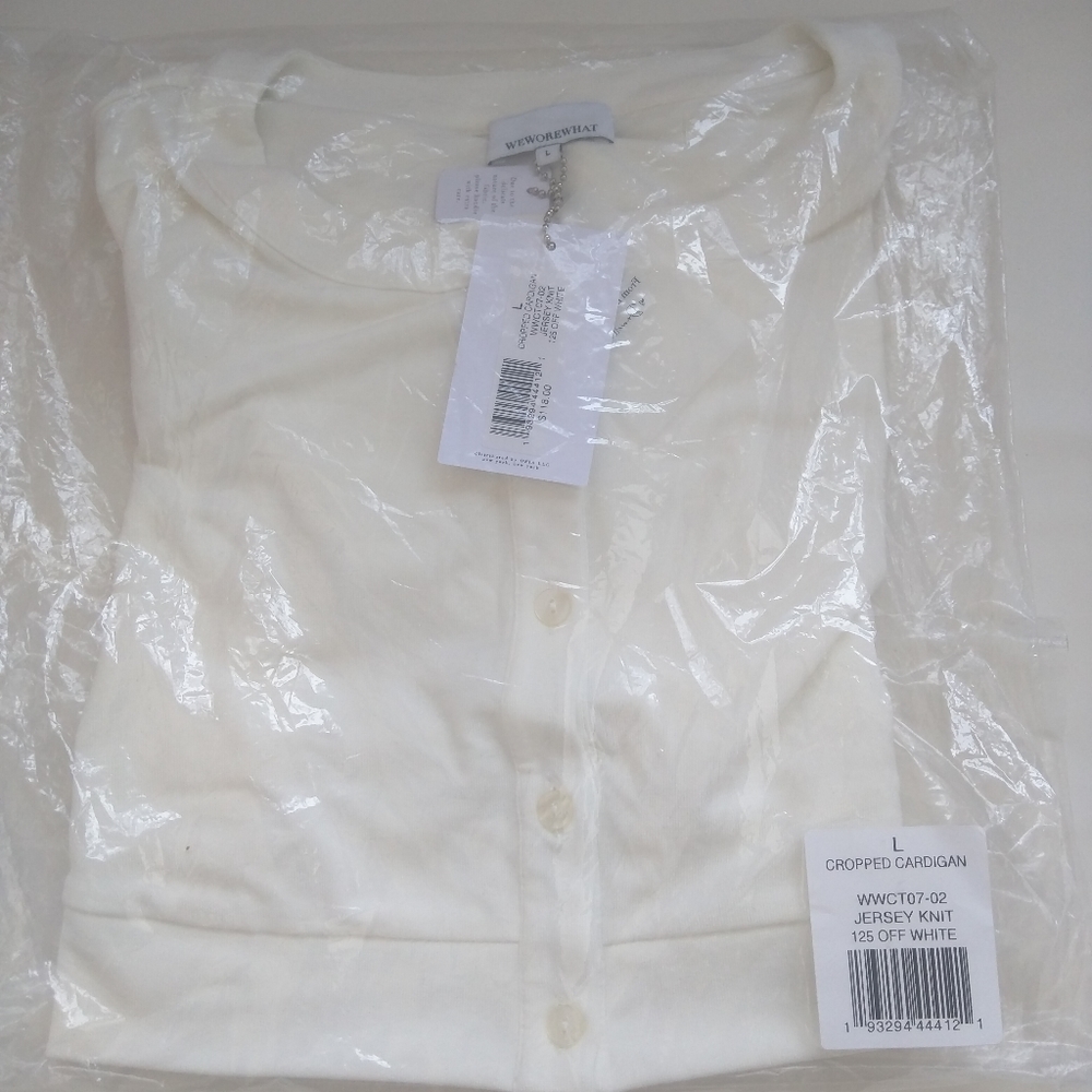 WeWoreWhat We Wore What Knit Cropped Cardigan Off White Viscose Button Down Top - Picture 10 of 12